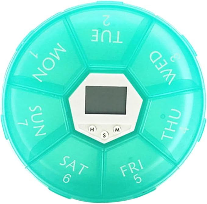 7-Compartment Electronic Alarm Pill Box, Portable Medication Reminder Organizer for Patients, Green Weekly Pill Container with Timer for Daily Medicine Management