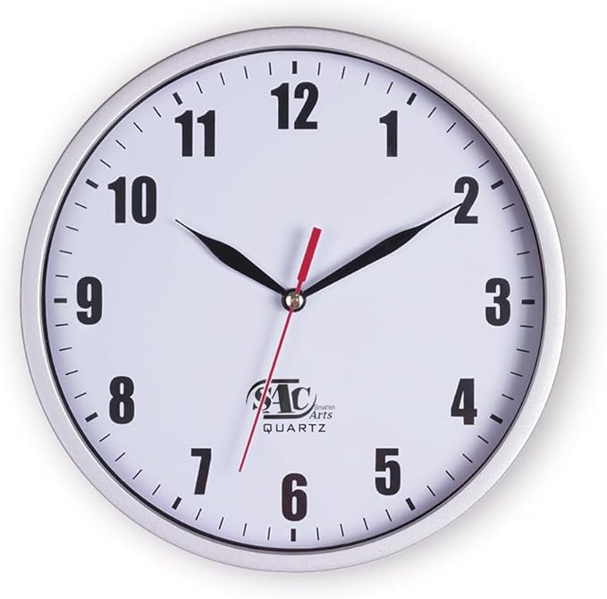 SAC SMARTEN ARTS Silent Wall Clocks Battery Operated Wall Clock for Kids White Non-Ticking Easy to Read Wall Clock for Bathroom Kitchen Living Room Bedroom in 8 Inches