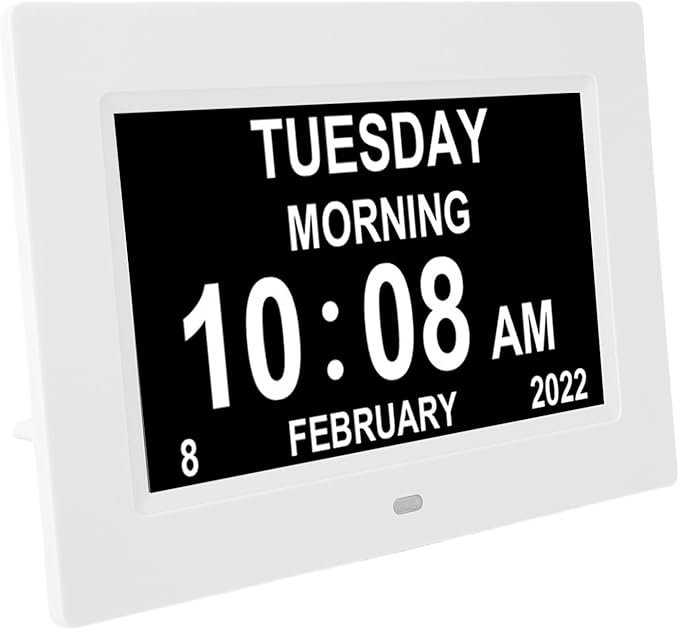 Digital Day Calendar Clock for Seniors, 7 Inch Extra Large Display with 12 Custom Reminders and Auto Brightness, Dementia Clock for Elderly with Wall Mount Slot (US Plug)