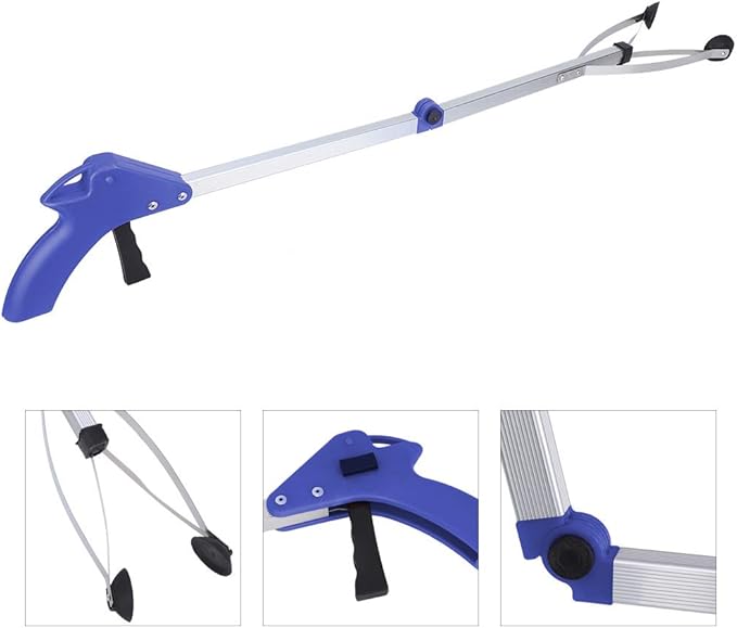 31.5in Grabber Reacher Tool, Foldable Reacher Grabber Pickup Tool Pick up Stick Grabber with Grip Points Trash Picker Grabber for Elderly, Seniors (Blue)