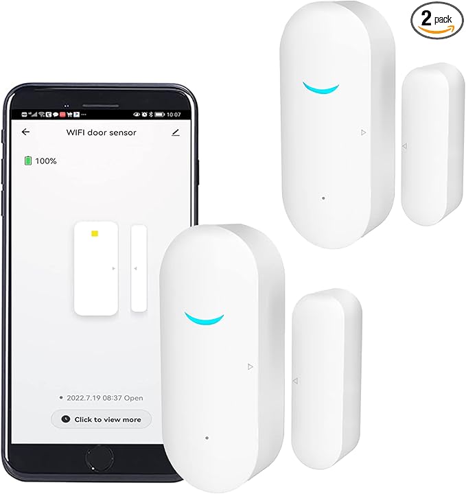 2 Pack WiFi Door Window Sensor Detector: Wireless Security Alarm Door Sensor, Tuya Door Open Contact Sensor, Compatible with Alexa,Google Home,Siri, Smart Door Sensors for Home Business Security