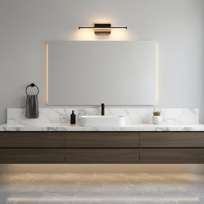 20-Inch Smart LED Vanity Light Bar | Dual Light Source (10W Main/3W Motion Sensor) | 4 Switch Modes (Incl. Night Light) | 3000K, 1040LM, CRI 90+, Dimmable, ETL (Matte Black)