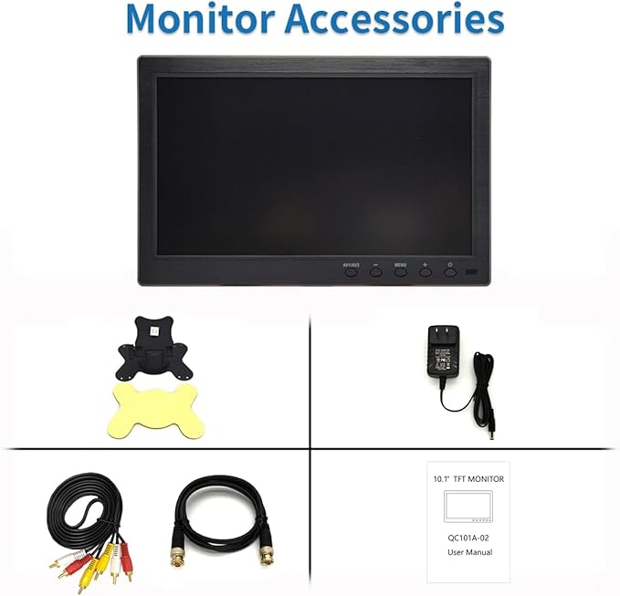 10.1 inch LCD Security Monitor & Displays, 1024 * 600 Resolution,BNC/AV Input, Built-in Dual Speakers Portable Monitor, Suitable for TV CCTV DVD CCD
