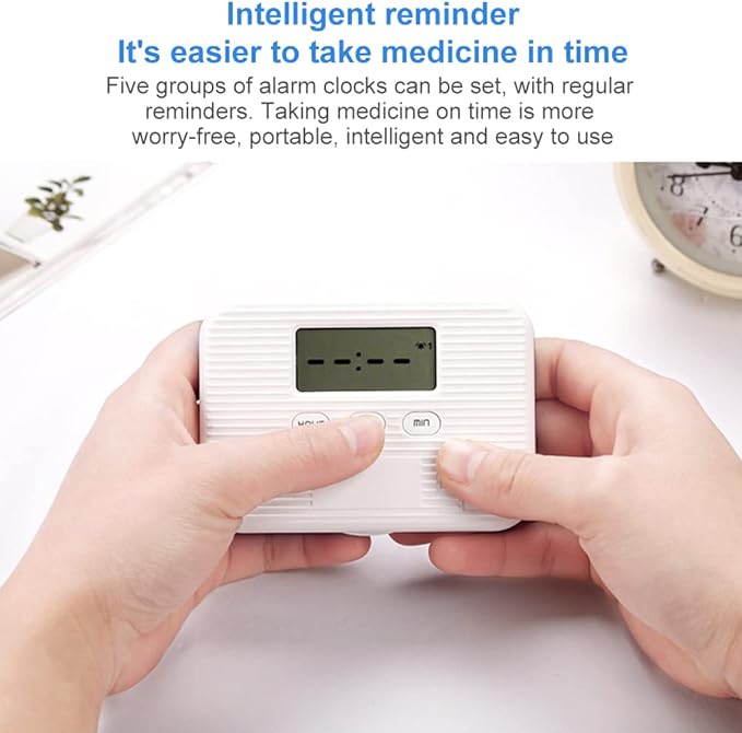 Dispenser with Alarm Electronic Organizer with LCD Display 6 Compartments Reminder Outdoor Portable Mini Box with Alarm (Blue)
