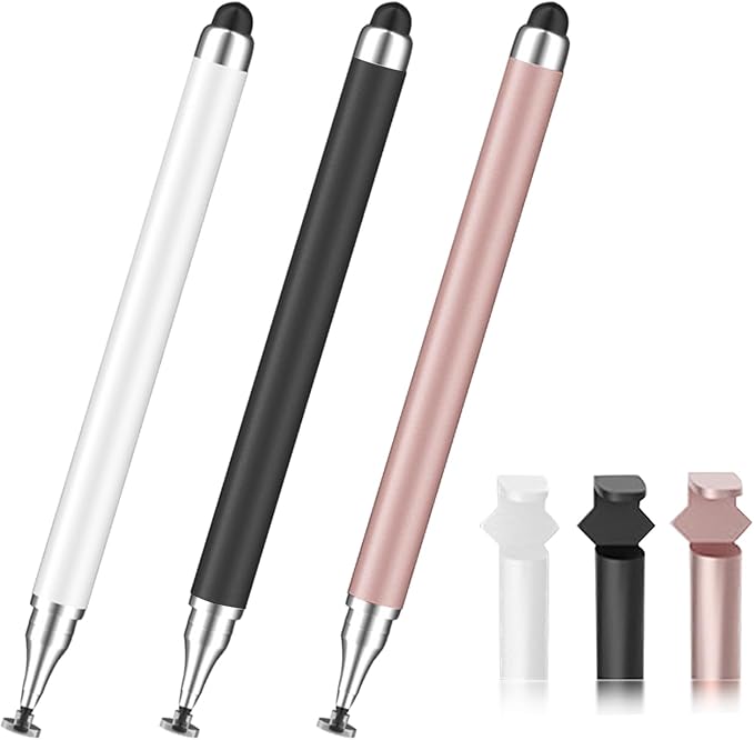 3 in 1 Stylus Pen for Touchscreen,iPad,iPhone,Stylus Pen with Pen Cap,High Precision & Sensitivity, Compatible for iPad/Android Tablets, Laptop and Touchscreens(Black/White/Rose Gold)