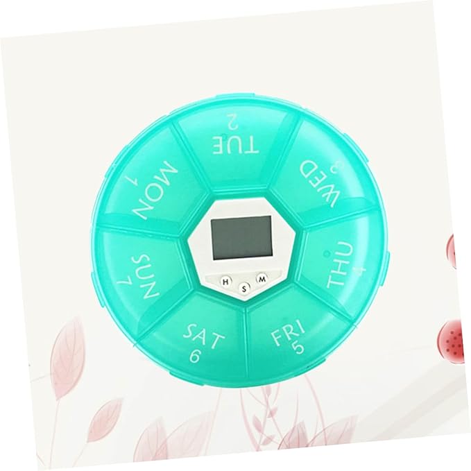 Electronic Medicine Organizer with Alarm Clock Reminder Portable Weekly Pill Box for Patients Easy-Read Day Labels Transparent Lids Green