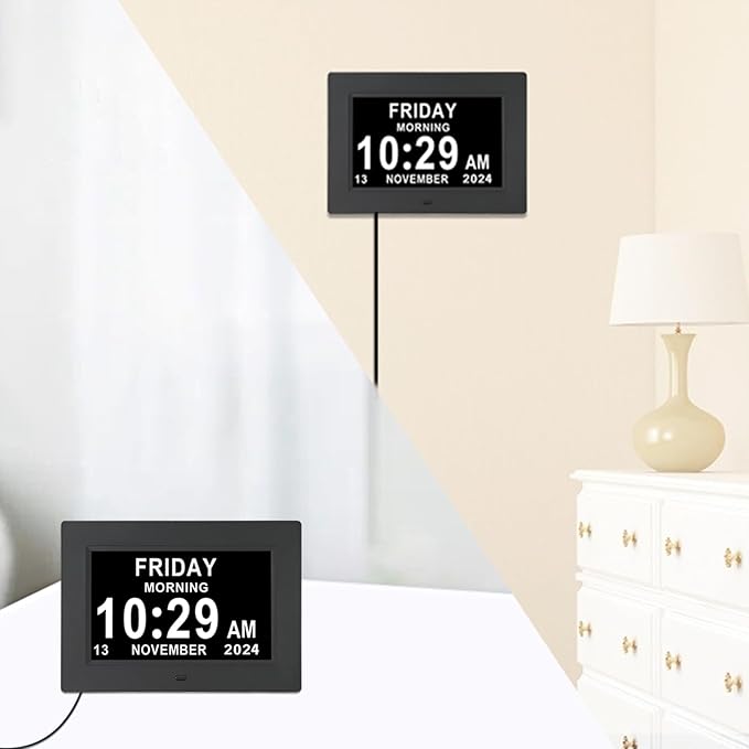 Aowasi Digital Calendar Clock, 12 Custom Alarm Options, Calendar Clock with Day and Date Display 7-Inch Large Display, Digital Clock for Seniors Dementia Alzheimer Memory Loss Vision Impaired Elderly