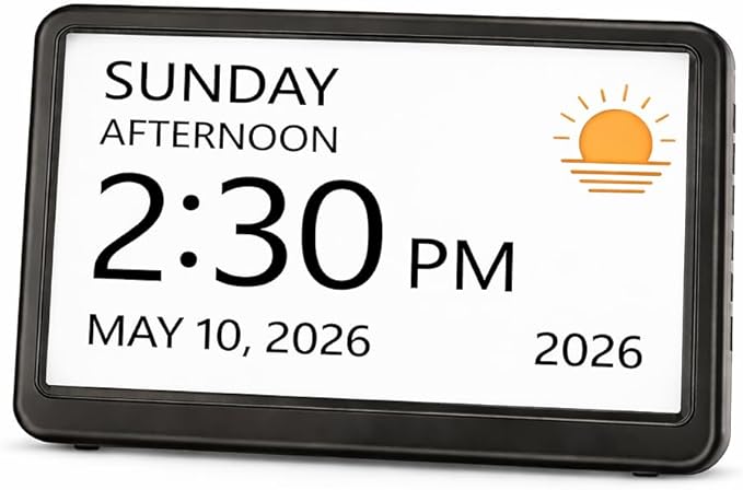 Mesqool Dementia & Alzheimer’s Clock for Seniors – 7" Large HD Display Digital Calendar with Day & Date, 20 Alarms & 20 Medicine Reminders, Memory Loss Support, Black