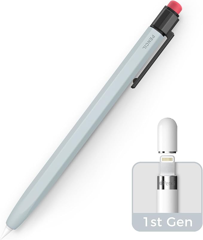 TRONWIN Apple Pencil 1st Generation Case, Silicone Pencil Sleeve Cover Perfect Grip Skin Classic Design with Sturdy Clip Compatible with Apple Pencil 1st gen for ipad (Light Blue)
