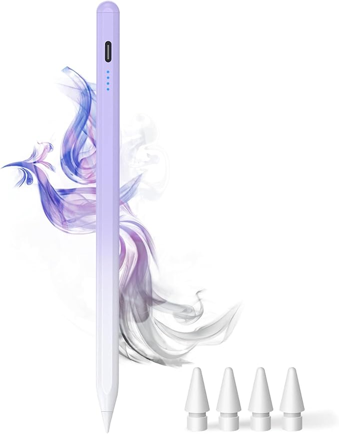 Stylus Pen for iPad - Type-c Charging Pencil for ipad Palm Rejection Active Pen Compatible with (2018-2026) Apple iPad 6/7/8/9/10/11(A16), Air 3/4/5/M2/M3, Mini 5/6, Pro 11"/12.9"/M4 (Gradient Purple)