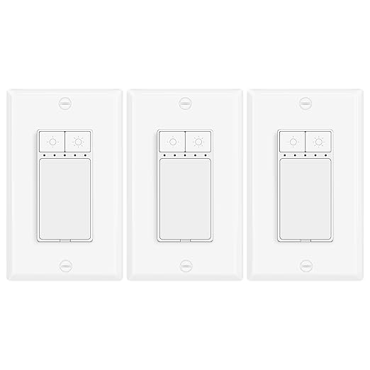 3 Pack Single Pole Dimmer Light Switch, Neutral Wire Required, Work with LED/CFL (150W Max) & Halogen/Incandescent (600W Max), 5 Brightness Levels, ETL/FCC Certified