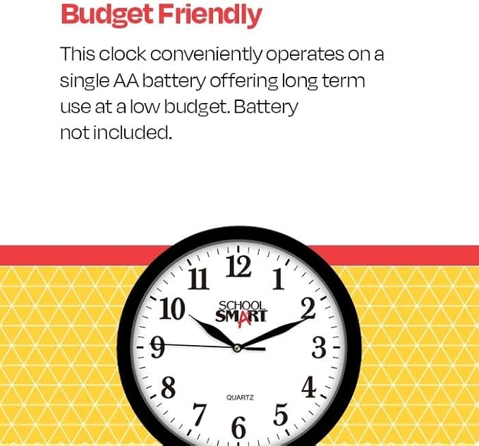 School Smart Silent Movement Wall Clock, 13 Inches, White Dial and Black Frame - SSG-0004