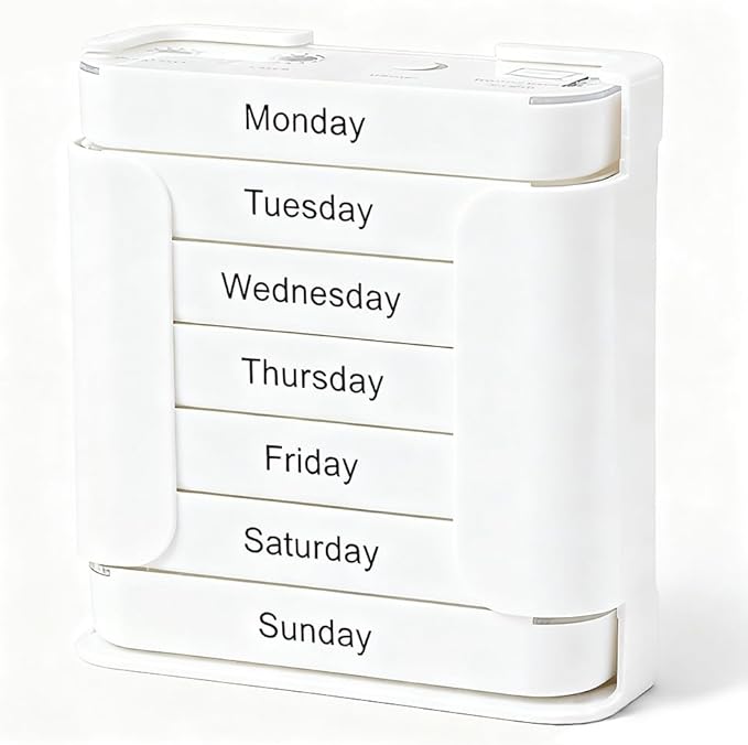 7-Day Medication Organizer - for Effortless Health Management: Stackable Weekly Pill Organizer with 7(Days)×4(Morning/Noon/Evening/Night) Compartments | Travel-Friendly Home Supply (All-Beige)