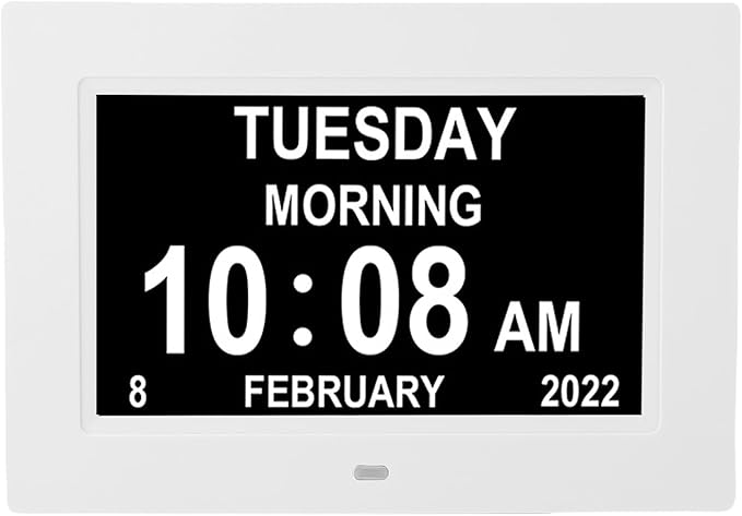Digital Day Calendar Clock for Seniors, 7 Inch Extra Large Display with 12 Custom Reminders and Auto Brightness, Dementia Clock for Elderly with Wall Mount Slot (US Plug)