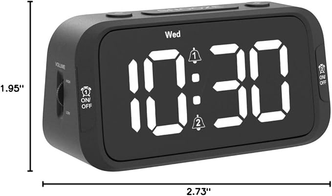 Odokee Digital Dual Alarm Clock for Bedroom, Easy to Set, 0-100% Dimmer, USB Charger, 5 Sounds Adjustable Volume, Weekday/Weekend Mode, Snooze, 12/24Hr, Battery Backup, Compact Clock for Bedside