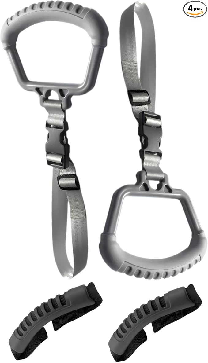 2-in-1 Car Assist Handle Kit | Adjustable Overhead & Backseat Grab Bar with Soft Rubber Grip for Added Support Entering and Exiting Vehicle (4, Grey)