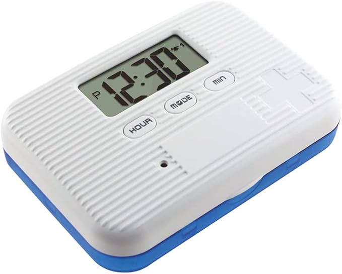 Dispenser with Alarm Electronic Organizer with LCD Display 6 Compartments Reminder Outdoor Portable Mini Box with Alarm (Blue)