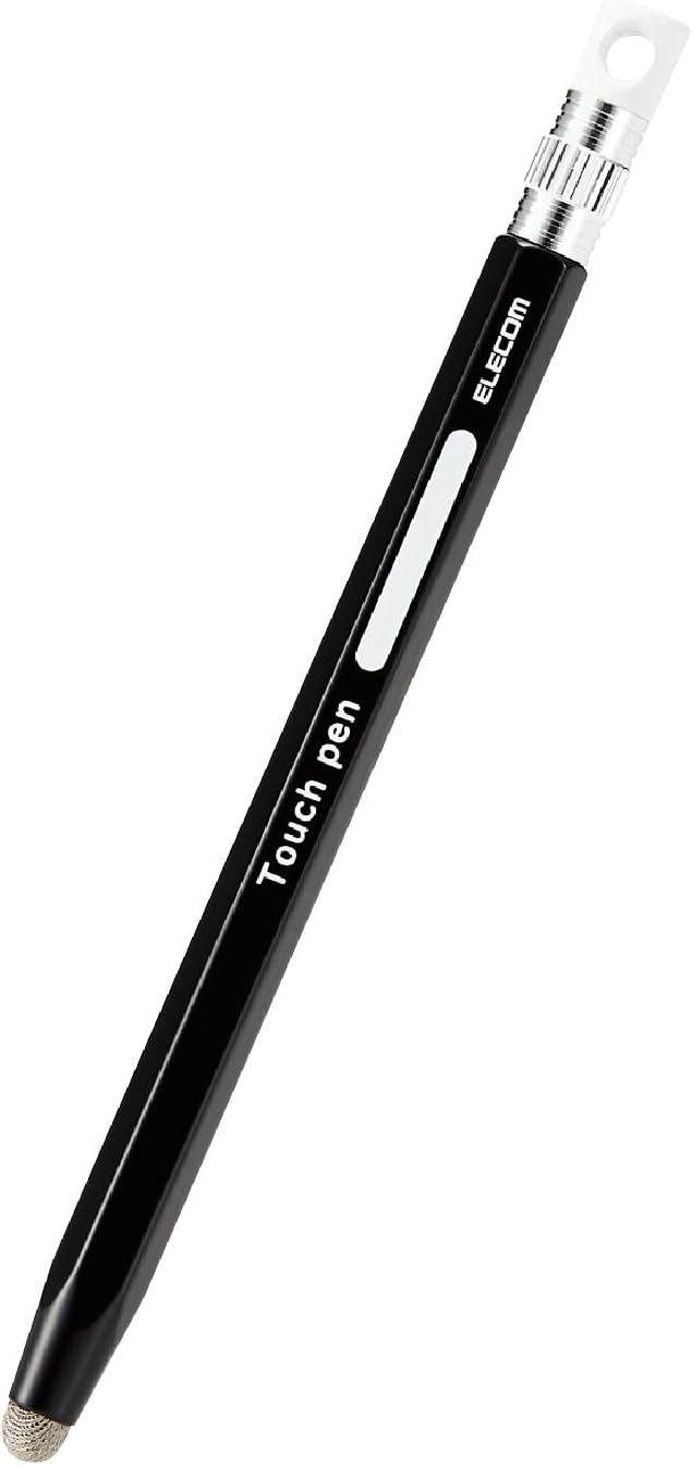 Elecom P-TPENSEBK Hexagonal Pencil Type for Kids, With Strap Hole, Conductive Fiber Type, Compatible with Smartphones and Tablets, Replaceable Nibs, Black