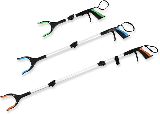 3 PCS 19/32/43'' Foldable Lightweight Pickup Stick, Heavy Duty Strong Grip Magnetic Tip Trash Picker, Rotating Claw Reacher Grabber Tools for Gravida Elderly Wheelchair Handicap Reaching Mobility Aids