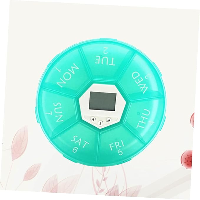 Mikinona Compartment Electronic Alarm Clock Medicine Reminder Box with See-Through Lids Daily Alarms Portable Weekly Pill Organizer for Patients Green English Edition