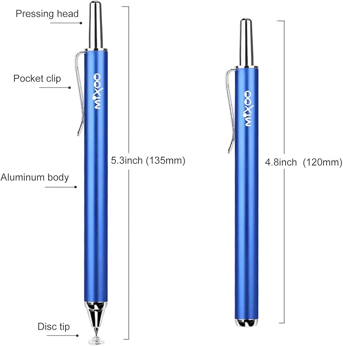 Mixoo Universal Stylus Pen for Touchscreen iPhone iPad Android Tablet Apple Kindle Switch Chromebook Galaxy All Touch Screens, Disc Stylus Pens for Touch Screens (6 Retractable (Black + Blue))