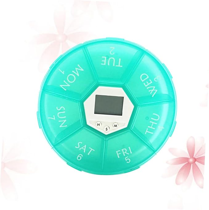 Mikinona Compartment Electronic Alarm Clock Medicine Reminder Box with See-Through Lids Daily Alarms Portable Weekly Pill Organizer for Patients Green English Edition