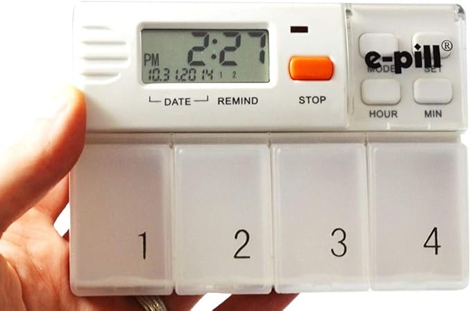 e-Pill MedGlider Pill Organizer, Vitamin and Medicine Pill Box Reminder with Attached 4 Compartment Pill Box