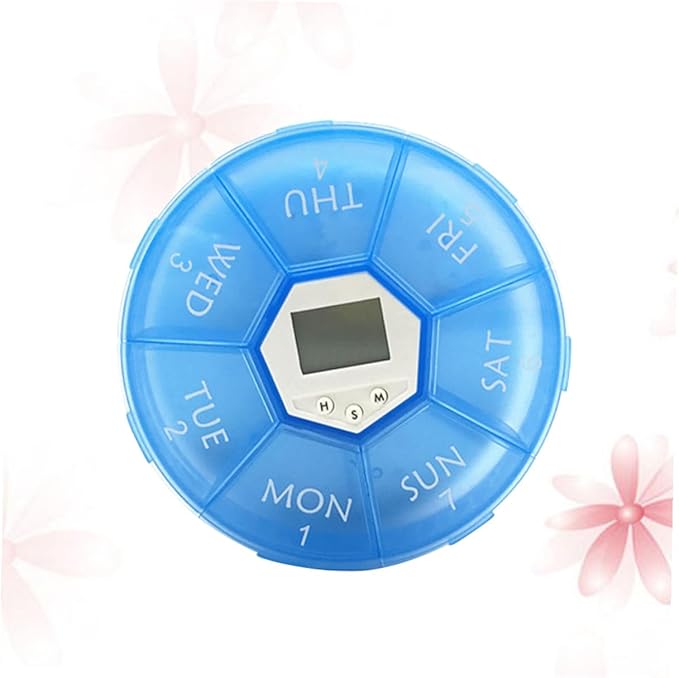 Compartments Pill Organizer with Alarm Clock Weekly Medication Reminder Box for Patients Transparent Blue Portable Medicine Dispenser with Daily Alarms Easy-Read Day Labels