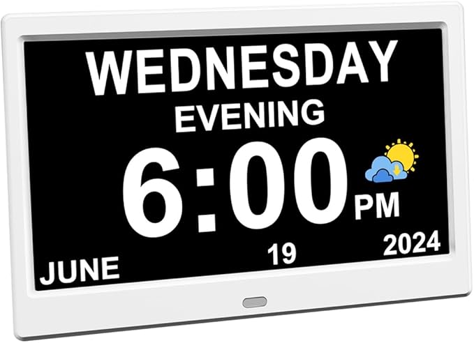 AINFTIME DST Clock with Day and Date for Elderly-3 Display Digital Calendar Alarm Day Dementia Alzheimers Clock with Extra Large Display (10.1 Inch White)