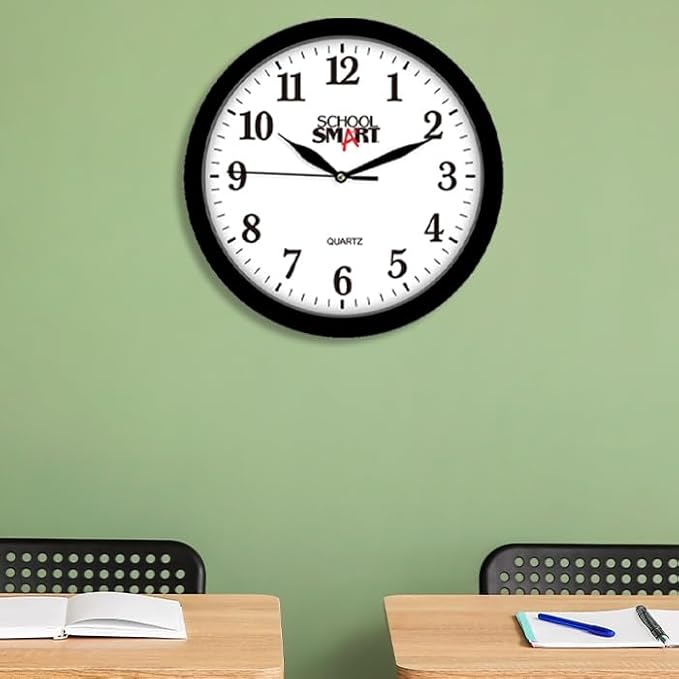 School Smart Silent Movement Wall Clock, 13 Inches, White Dial and Black Frame - SSG-0004