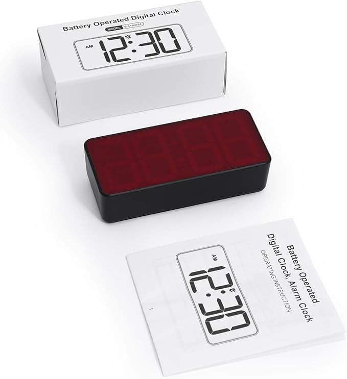 AMIR Battery Operated Digital Clock, Small Digital Clock, Cordless Alarm Clocks for Bedrooms - Large Numbers 4 Dimmers, 3 Volume, 12/24H, DST for Heavy Sleepers
