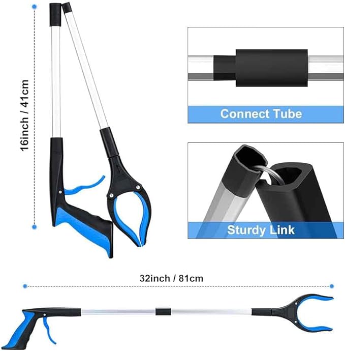 2-Pack Grabber Reacher Tool,32-Inch (81.3 cm) Foldable Reacher Grabber Pickup Tool with 360° Rotating Jaw & Magnet, Trash Grabber, Lightweight Trash Grabber（Blue）