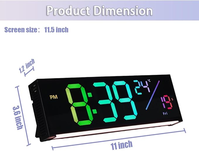 11-Inch LED Digital Wall Clock with RGB Flowing Light, Seconds, Date, Time, Temperature｜ Clear Large Numbers, Dual Alarm Settings, Remote Controlled ｜ Stylish Modern Clock for Living Room, Bedroom