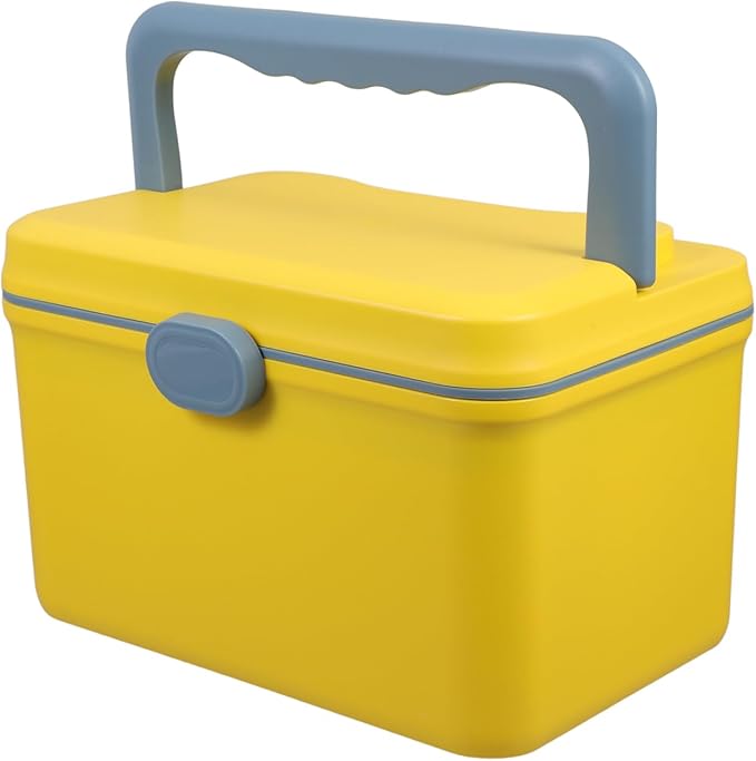 NOLITOY Empty First Aid Box Organizer (Yellow), Multi-Layer Plastic Medicine Storage Container with Handle for Baby Care, College Dorm and Family Bandage Caddy