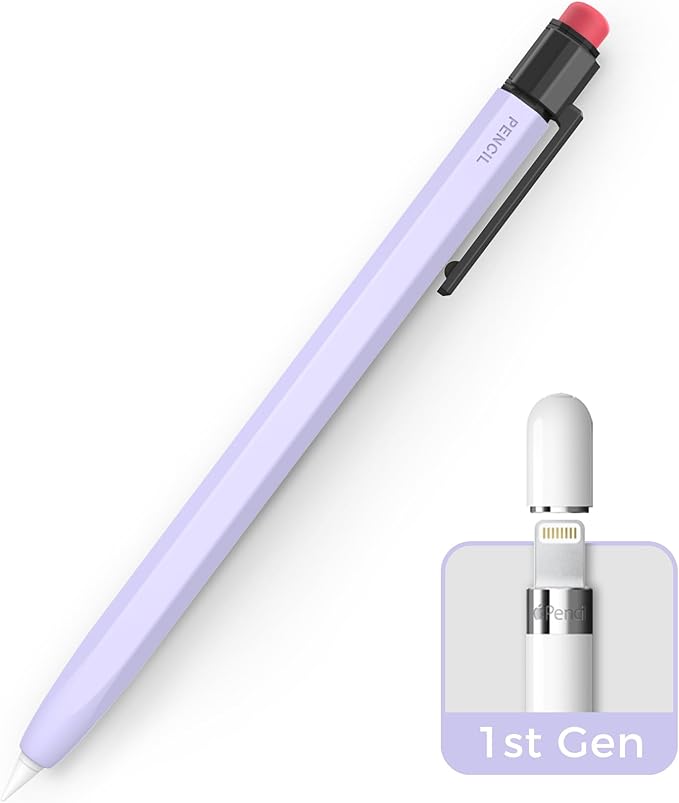 TRONWIN Apple Pencil 1st Generation Case, Silicone Pencil Sleeve Cover Perfect Grip Skin Classic Design with Sturdy Clip Compatible with Apple Pencil 1st gen for ipad (Lavender)