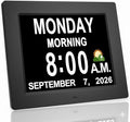 New 2026 Digital Calendar Alarm Day Clock - with 8" Large Screen Display, am pm, Multiple Alarms, for Impaired Vision People, The Aged Seniors, The Dementia, for Desk, Wall Mounted, Black