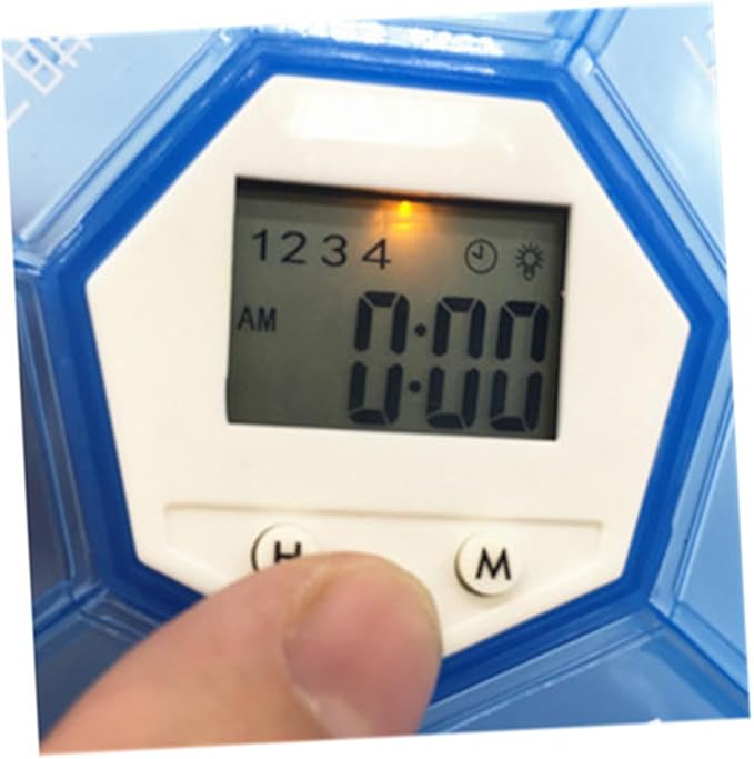 Compartments Pill Organizer with Alarm Clock Weekly Medication Reminder Box for Patients Transparent Blue Portable Medicine Dispenser with Daily Alarms Easy-Read Day Labels