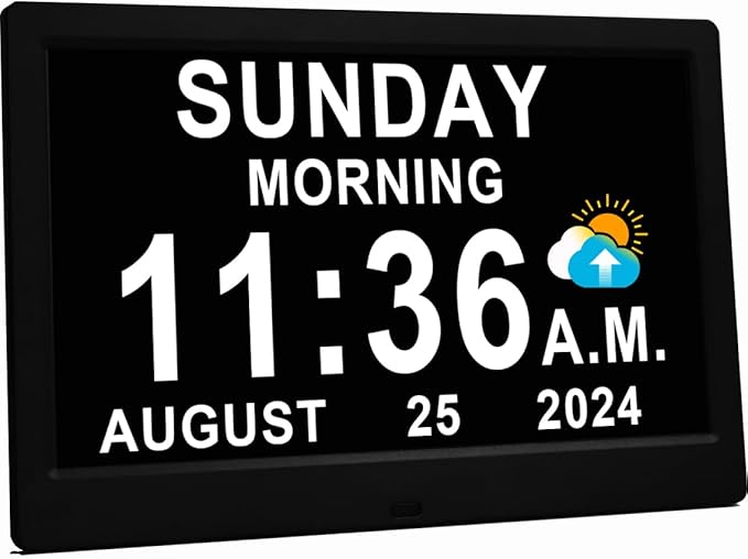 11.5 Inch Extra Large Digital Clock with 27 Alarms, Loud Talking Time, 20 Custom Reminders, Auto DST, 10-Level Auto Dimmer, Day Date Calendar Clock for Seniors Dementia Alzheimers', with Remote