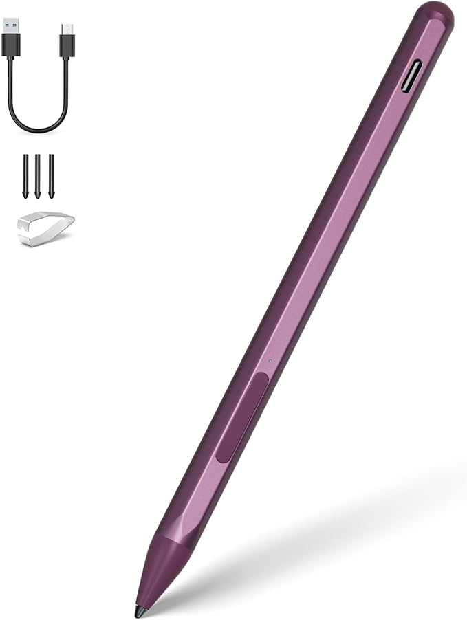 Stylus Pen for HP Envy X360 Pavilion X360 Specter X360 Spectre X2 Envy X2 Rechargeable MPP 2.0 Tilt Active Pen with 4096 Pressure Sensitivity, Palm Rejection, Tpye-c Charge, Red
