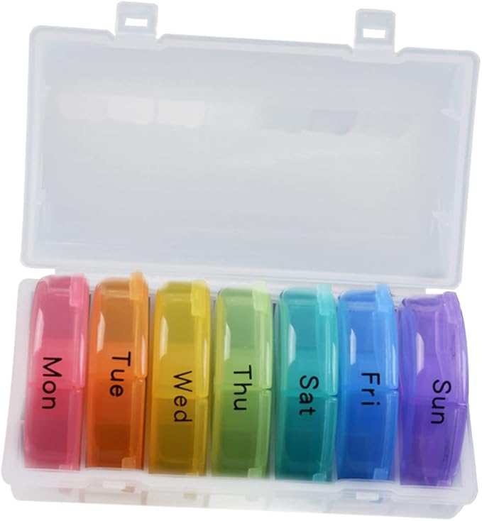 Baluue Pill Container Round Portable 21 Compartment Weekly Organizer Medicine Holder Rainbow Dispenser