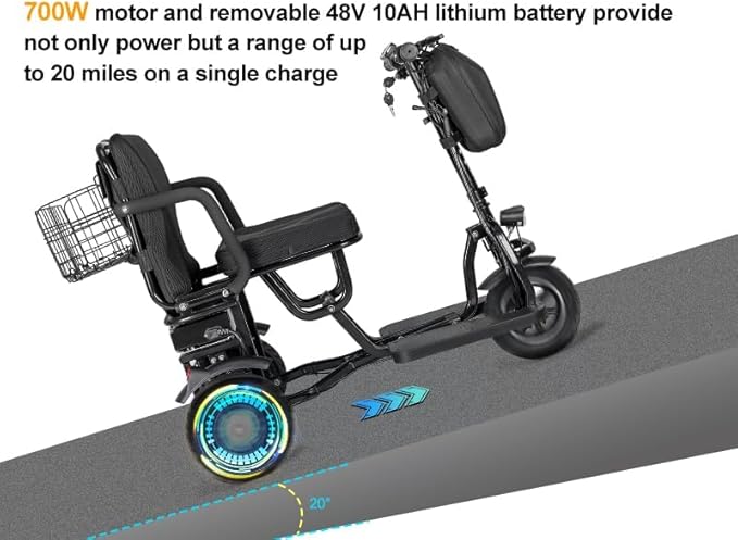 3-Wheel Foldable Mobility Scooter for Adults and Seniors, 300 lbs Capacity, Long-Range Lithium Battery, Lightweight with Basket, Attached Airline Battery
