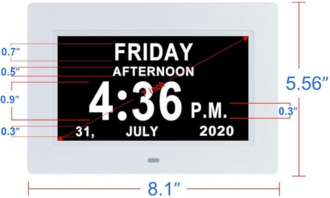 Aowasi Digital Calendar Clock, 12 Custom Alarm Options, Calendar Clock with Day and Date Display 7-Inch Large Display, Digital Clock for Seniors Dementia Alzheimer Memory Loss Vision Impaired Elderly