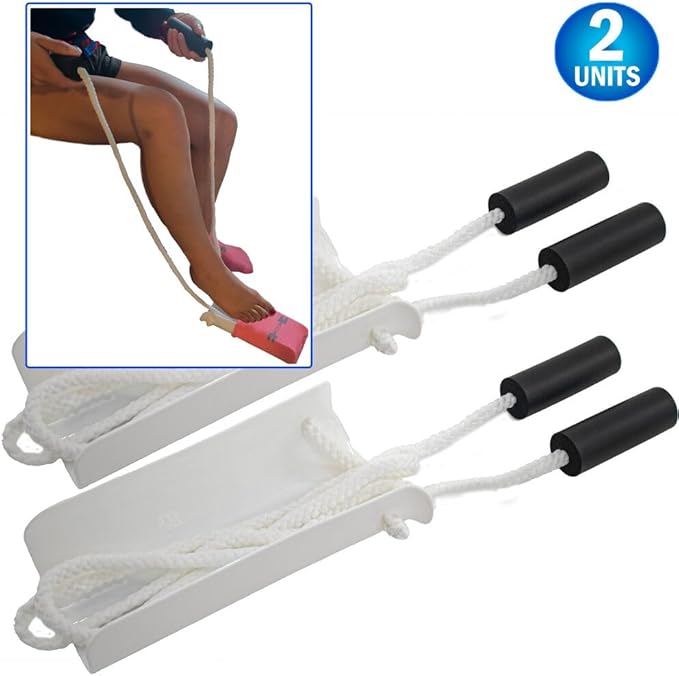 2 Sock Slider Aid Shoe Horn with Foam Handles and Adjustable 40" Cords - Easy On and Off Stocking- Ideal Mobility Aid for Elderly, Pregnancy, Post Surgery, & Limited Mobility Issues.