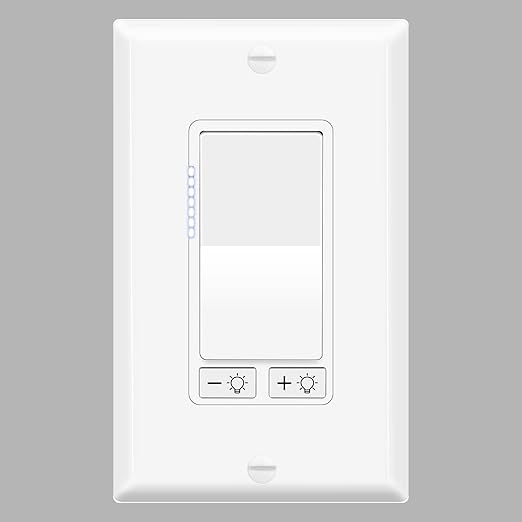 1 Pack Dimmer Light Switch for Dimmable LED Light, Single Pole/3-Way,No Neutral Wire Required,Work with LED/CFL (300W Max) & Halogen/Incandescent (600W Max) Bulbs, UL Listed