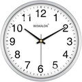 WISKALON 10 Inch Wall Clock, Silent Non-Ticking Round Silver Frame Clock with Glass, Battery Operated, Easy to Read for Home/Office/School