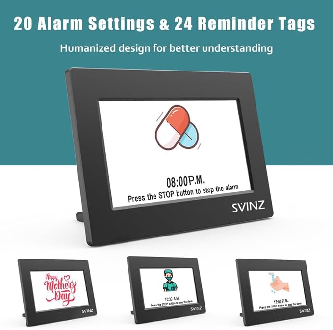 SVINZ Dementia Clock for Seniors, Large Number Digital Calendar Clock with Date and Day of Week for Elderly Alzheimer, 20 Custom Alarms and Tags