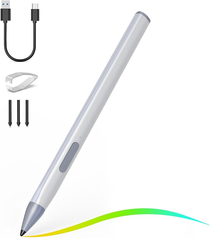 Stylus Pen for HP Envy X360 Pavilion X360 Specter X360 Spectre X2 Envy X2 Rechargeable MPP 2.0 Tilt Active Pen with 4096 Pressure Sensitivity, Palm Rejection, Triangular Pen Body Design, Silver