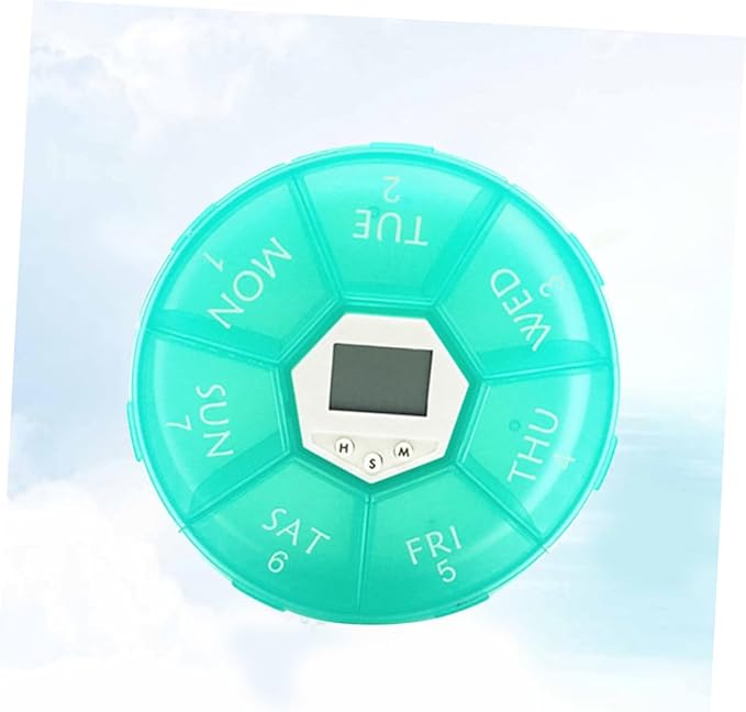 Compartments Electronic Medicine Reminder Box with Alarm Clock Portable Weekly Pill Organizer for Patients Green Easy-Read Day Labels See-Through Lids Daily Alarms to Prevent