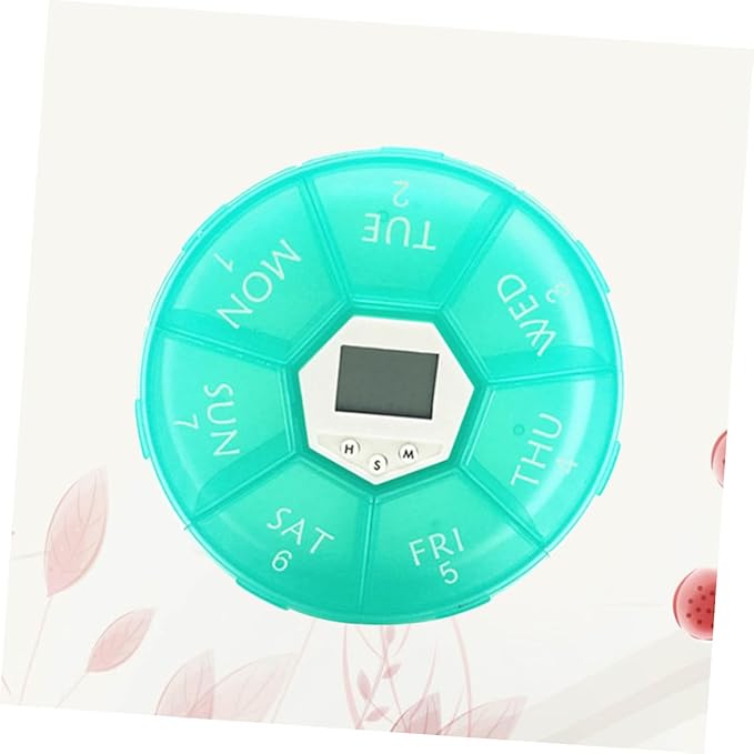 Compartments Electronic Pill Box with Built Alarm Clock Weekly Medication Organizer for Patients Portable Transparent Medicine Dispenser Case with Daily Reminders Green