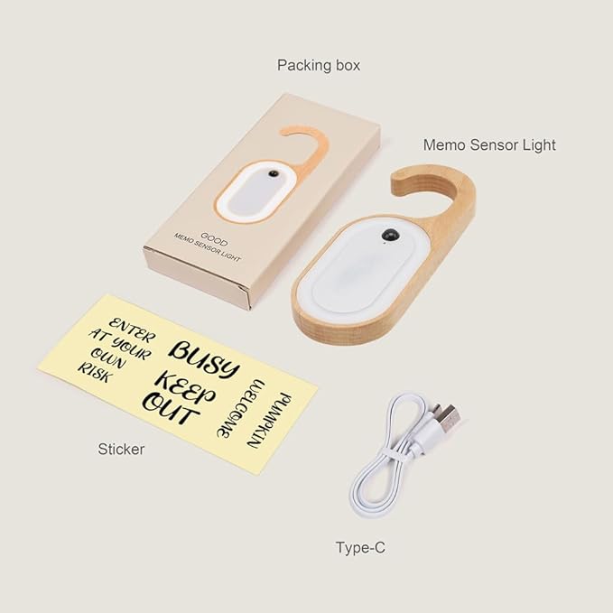 2-Pack Hotel Door Sign Night Light with Motion Sensor, Reusable Message Board Doorknob Lamp, Wooden Finish LED Light for Bedroom Bathroom, Rechargeable Hook Design, Ideal for Multiple Rooms